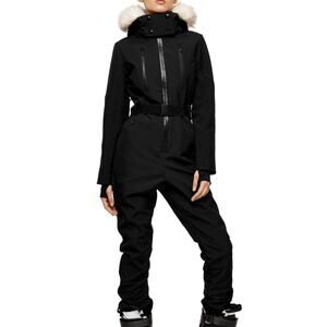 Topshop Black Hooded Zip Up Snow Suit by Sno Size 6 Fur Trimmed Hood